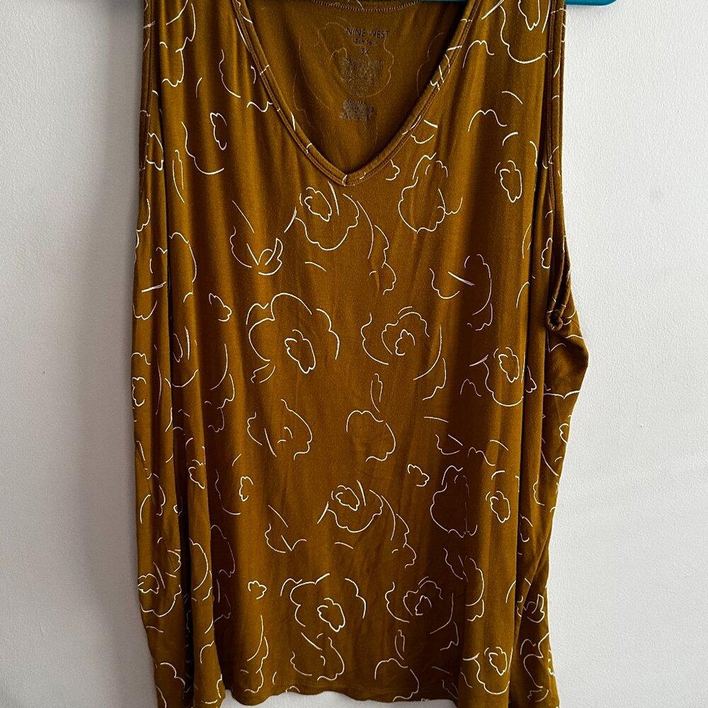 Nine West Plus Soft Spun Sleeveless Tunic Floral Olive 3X